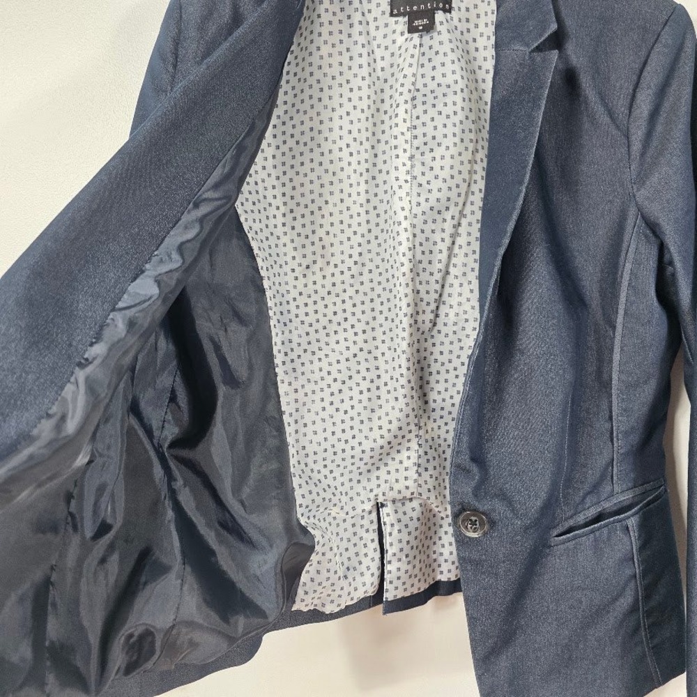 Attention Dark Wash Denim Jean Blazer Jacket Womens Size 16 Single Button Collar - Picture 3 of 8